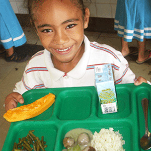 child with school lunch